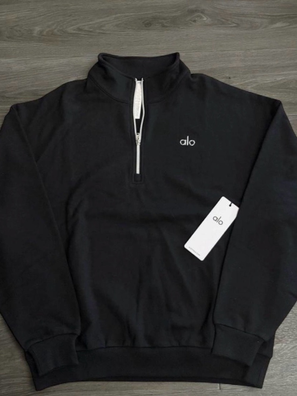 ALO Yoga Men's Black Half-Zip Pullover with White Trim